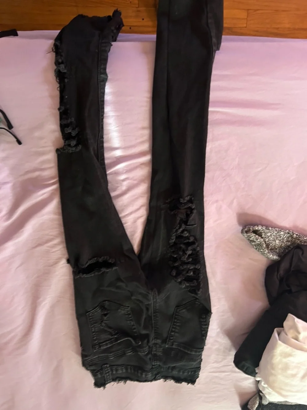 Black Distressed Ripped Skinny Jeans - Picture 2 of 2